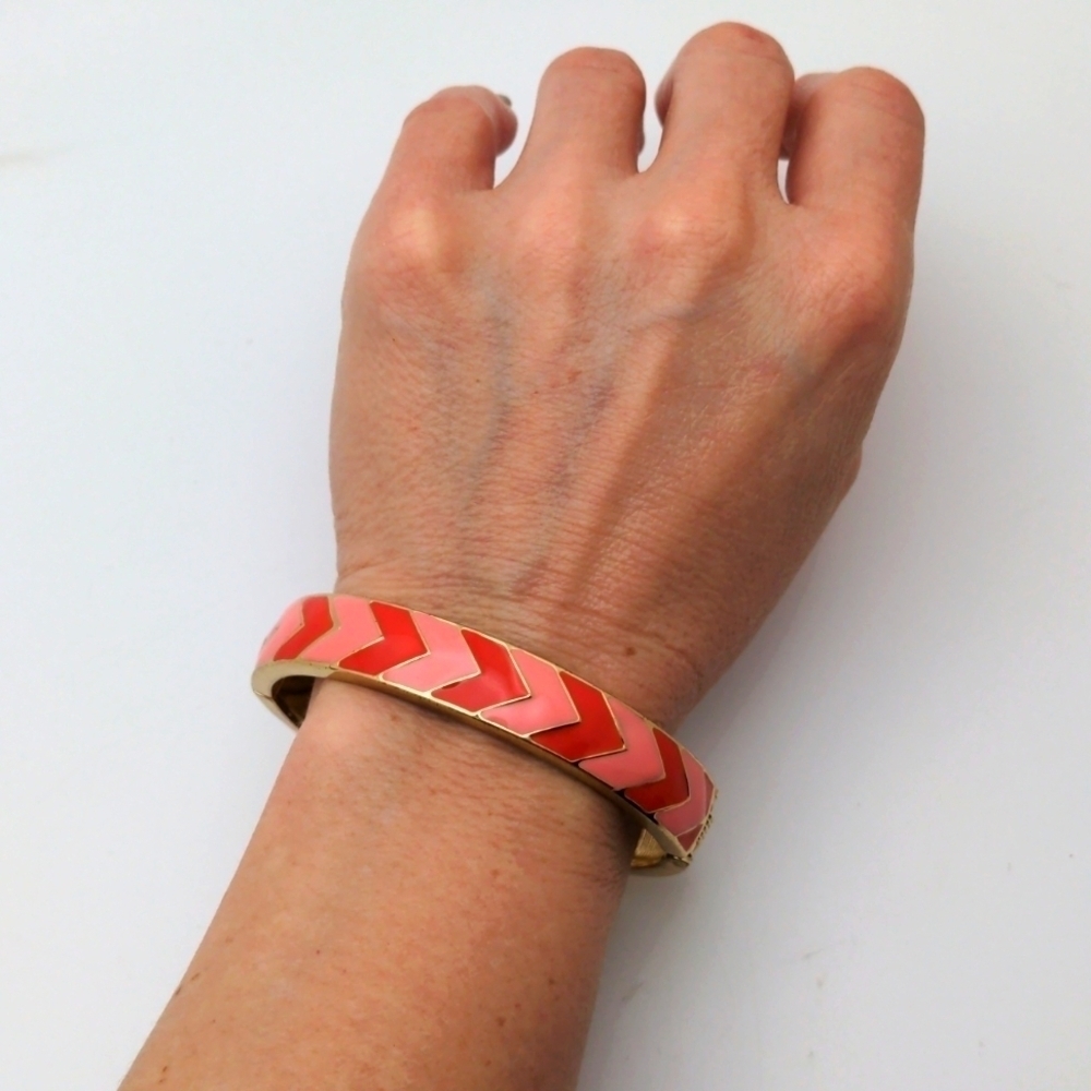 Salmon Coral Enamel Hinge Bangle